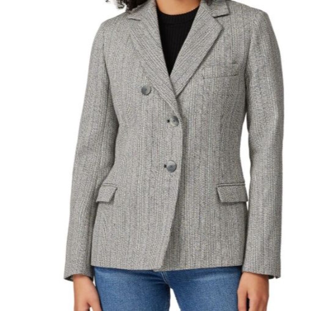 Phillip Lim 3.1 Multi Tweed Thin Stripe Wool Blend Classic Blazer Gray Size 8